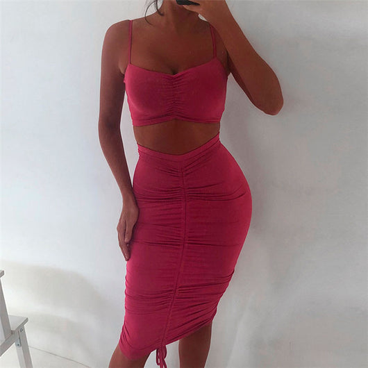 Conjunto Crop Top y Falda Plisada con Tirantes - Image 3