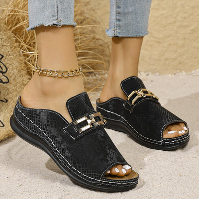 Pantuflas Plataforma Cuña Plus Size Estampado Leopardo para Playa - Image 3