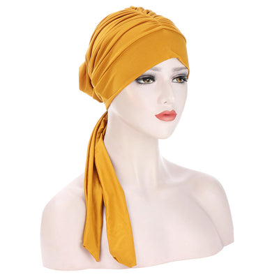 Turbante Largo con Lazo de Cristal de Cáñamo en Color Puro - Image 9
