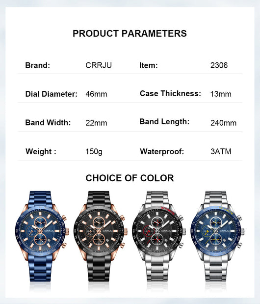 Reloj Deportivo Hombre Acero Inoxidable Resistente al Agua - Image 6