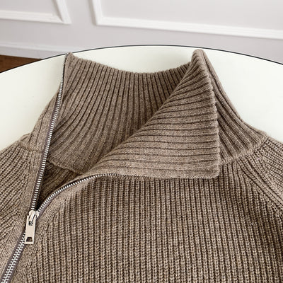 Cardigan Tejido Negro con Cierre Lateral - Suéter Grueso Holgado Camel - Image 6