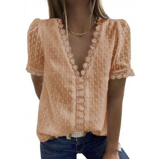Blusa Escote V Manga Corta Jacquard Liso para Mujer - Colección Verano - Image 21