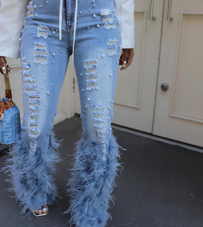 Jeans Stretch Rasgados con Detalles de Perlas - Image 30