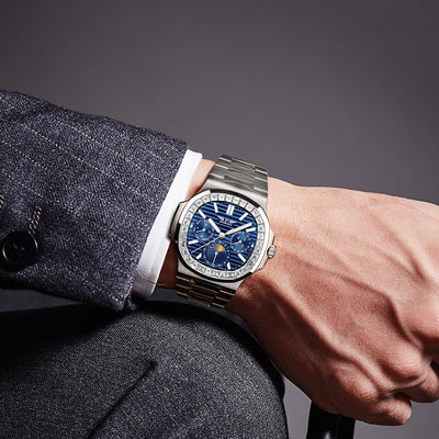 Reloj Elegante para Hombre Esfera Azul Diamante Diseño Cuadrado Grande - Image 8