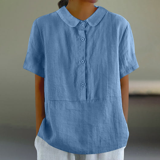 Blusa Casual de Algodón y Lino en Colores Sólidos para Mujer