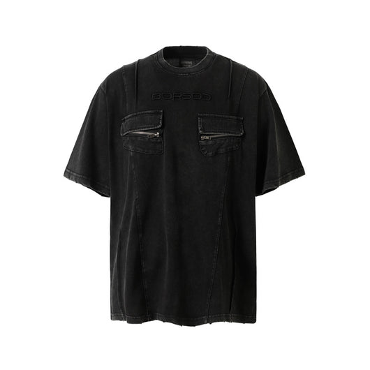 Playera Retro de Trabajo con Bolsillos Decorativos y Efecto Desgastado - Image 7