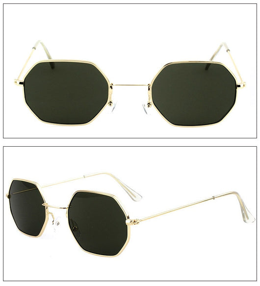 Silver polygonal sunglasses with clear lenses, featuring a thin metal frame and vintage style. - Image 13