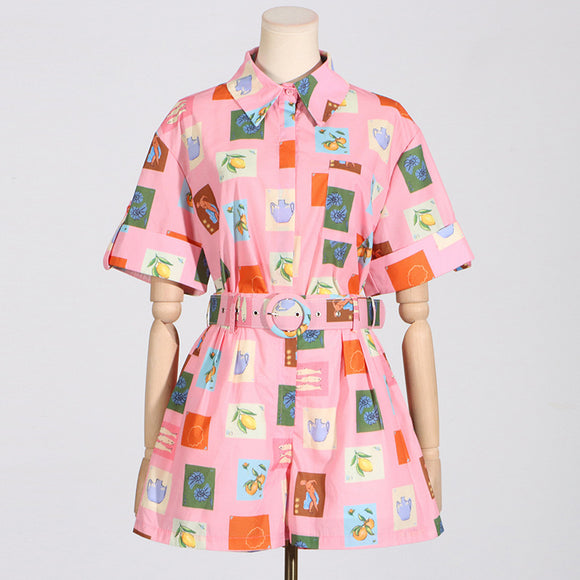 Conjunto Casual Estampado para Mujer - Blusa y Shorts de Diseño Moderno