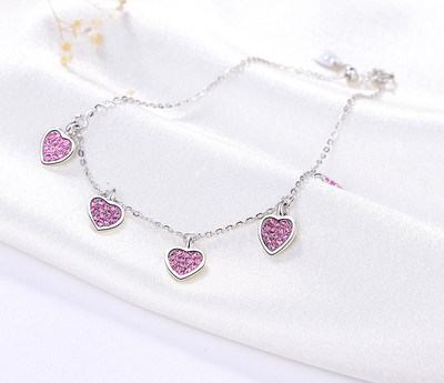 Pulsera de Plata 925 Corazón Circonita Púrpura Ajustable - Image 2