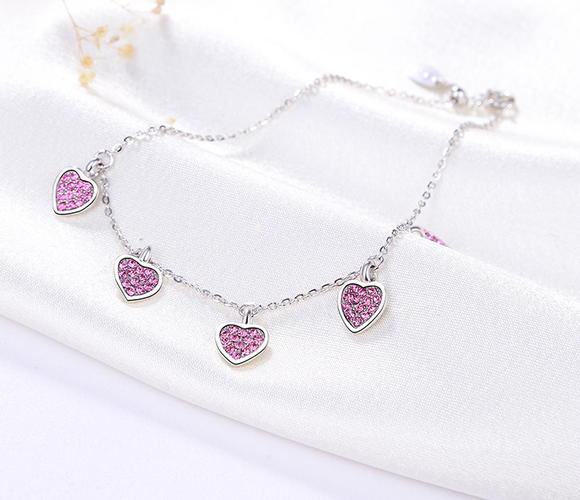 Pulsera de Plata 925 Corazón Circonita Púrpura Ajustable