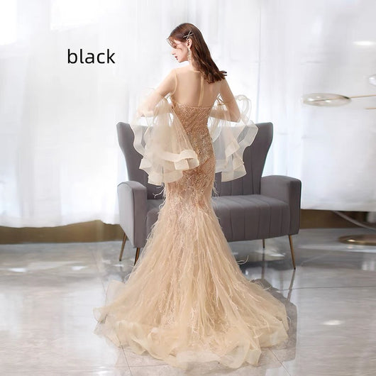 Vestido de Noche Sirena Dorado para Banquetes y Eventos - Image 11