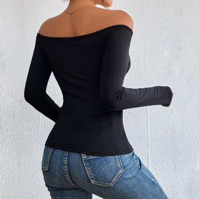 Blusa Elegante Fuera del Hombro Ajustada de Manga Larga - Image 11