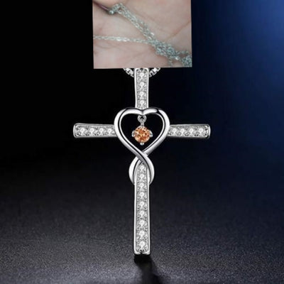 Collar Colgante Cruz Cristiana Fe y Amor Infinito con Piedra de Nacimiento - Image 43