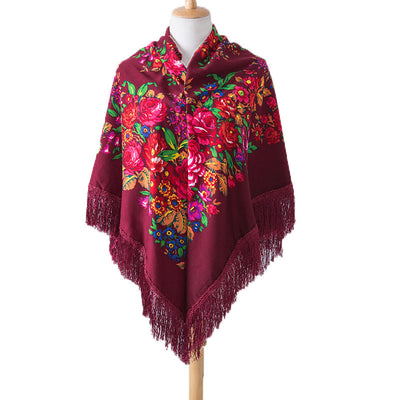 Rebozo Étnico Estampado con Flecos - Bufanda Grande Cuadrada Cálida - Image 3