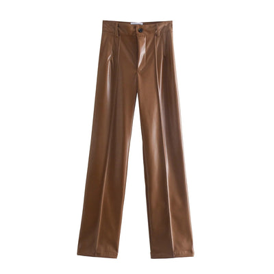 Pantalones Rectos de Cuero PU Slim Fit para Mujer - Image 20