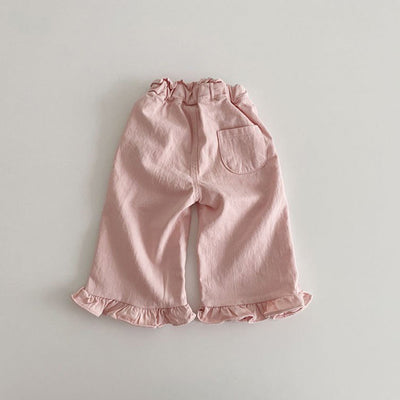 Pantalones Anchos de Niña con Detalle de Encaje y Oreja Retro - Moda Casual Primavera - Image 3