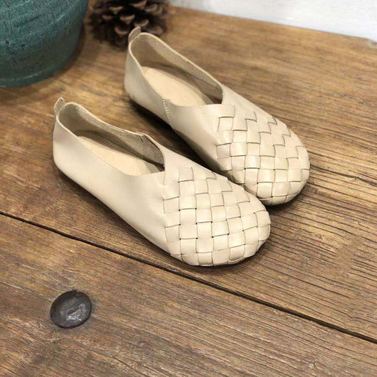 Zapatos Planos de Cuero Tejido con Punta Redonda - Estilo Retro Cómodo - Image 39