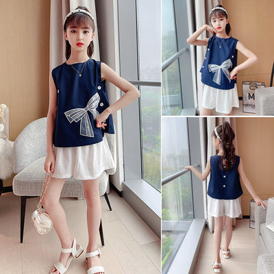 Conjunto Infantil Blusa con Moño y Shorts Blancos - Image 9