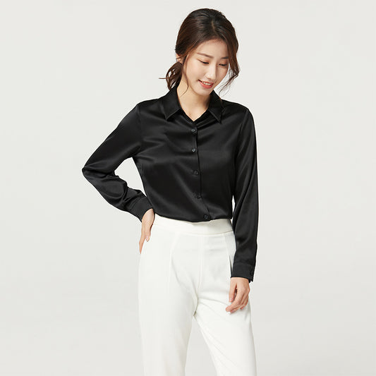 Blusa de Seda Satinada Manga Larga para Mujer