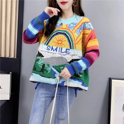 Suéter Pullover para Mujer con Bordado Arcoíris