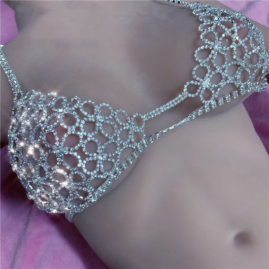 Bikini con Cadena de Flores Huecas y Cristales Brillantes - Image 3