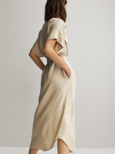 Vestido Camisero Suelto con Cinturón y Bolsillos - Image 10