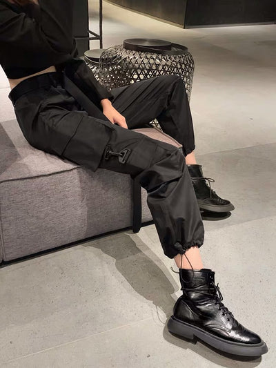 Pantalones Casuales Rectos de Cintura Alta con Cordón en Poliéster para Mujer - Image 4