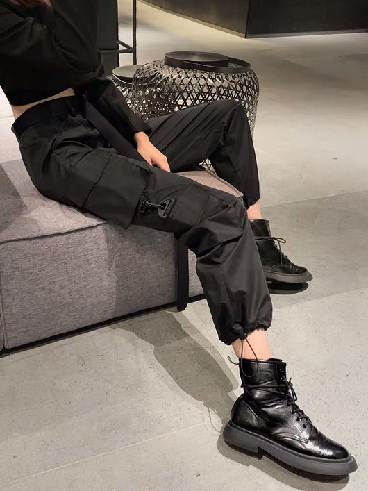 Pantalones Casuales Rectos de Cintura Alta con Cordón en Poliéster para Mujer - Image 4