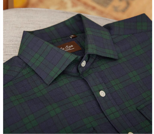 Camisa Casual de Cuadros Seersucker para Verano - Image 13