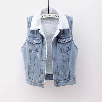 Chaleco Acolchado de Lana de Cordero y Algodón Denim para Mujer