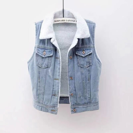 Chaleco Acolchado de Lana de Cordero y Algodón Denim para Mujer