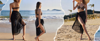 Women's navy blue chiffon sarong, long and flowing, draped over a model's arm against a white background. - Image 36