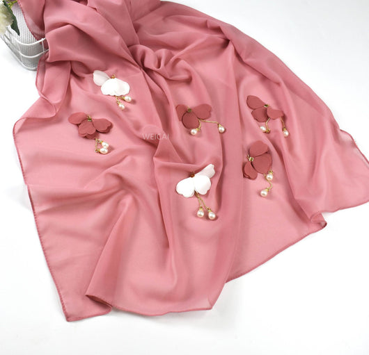 Pañuelo Hijab Floral de Gasa Perlada Premium - Image 7