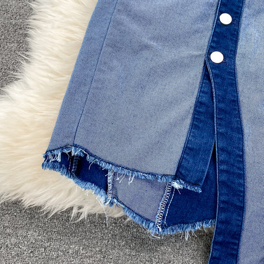Conjunto Denim Tube Top con Falda Corta Irregular - Image 14