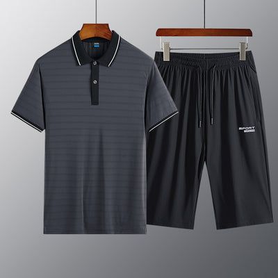 Traje de Verano en Seda de Hielo para Hombres Maduros - Conjunto Ligero de Pantalón Corto y Camisa - Image 2