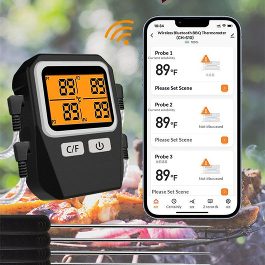 Termómetro Inalámbrico Bluetooth para Parrilla y Horno con 4 Sensores