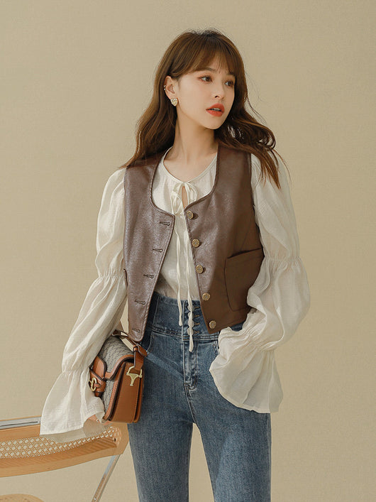 Chaleco de Cuero Estilo Western Locomotora sin Mangas - Image 10