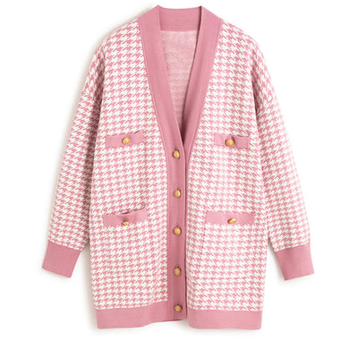Cardigan de Punto con Patrón Pata de Gallo y Escote en V para Mujer - Image 11