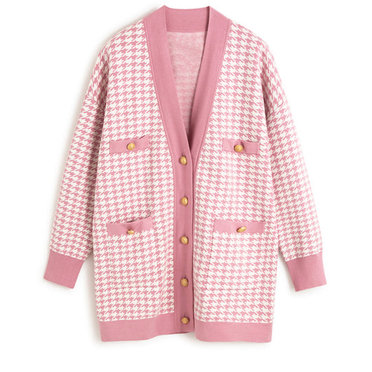 Cardigan de Punto con Patrón Pata de Gallo y Escote en V para Mujer - Image 11