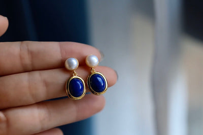Aretes de Lapislázuli Natural con Perla - Image 7