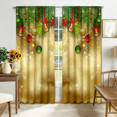 Digital printed Christmas curtains with a festive garland design, red ornaments, bows, and berries, on a white background. - Image 7