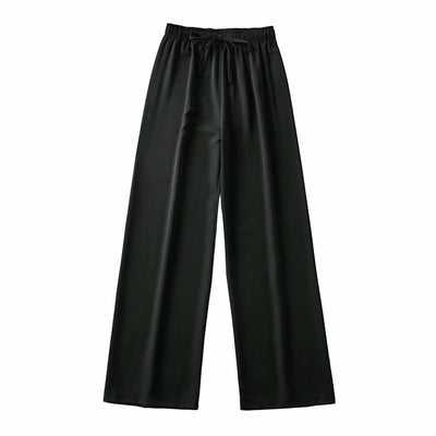 Pantalón Ancho de Cintura Alta Elástico con Drapeado - Elegancia Casual para Mujer - Image 12