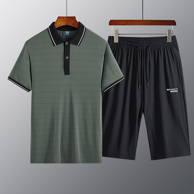 Traje de Verano en Seda de Hielo para Hombres Maduros - Conjunto Ligero de Pantalón Corto y Camisa - Image 10