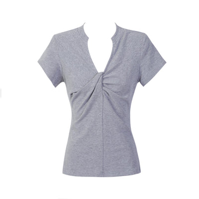 Blusa Básica Mujer con Nudo en V - Camiseta Versátil para Cualquier Ocasión - Image 7