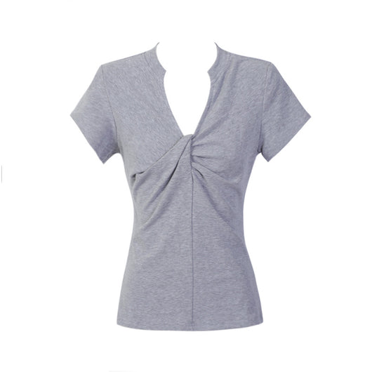 Blusa Básica Mujer con Nudo en V - Camiseta Versátil para Cualquier Ocasión - Image 7