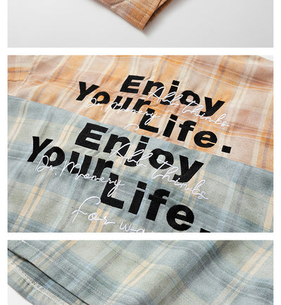 Camisa Cuadriculada Retro Americana con Bordado de Alfabeto - Image 9