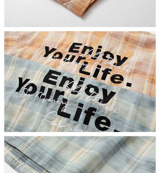 Camisa Cuadriculada Retro Americana con Bordado de Alfabeto - Image 9
