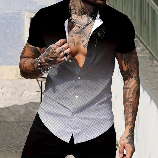 Camisa Manga Corta Hombre con Estampado Geométrico Moderno - Image 3