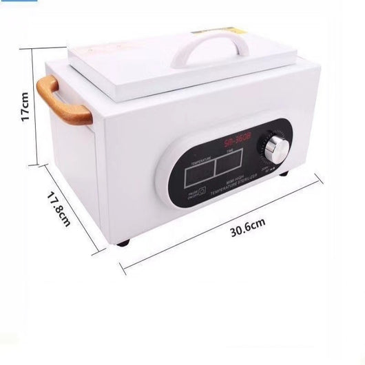 White high temperature disinfection cabinet with digital display, control knob, and wooden handle for beauty and nail tools. - Image 4