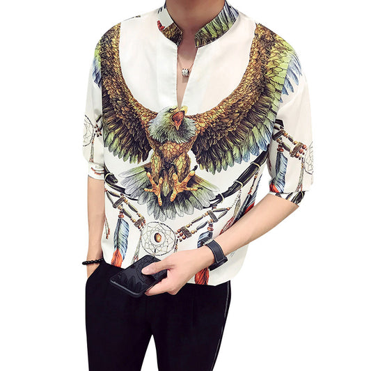 Camisa Casual Coreana Transpirable con Mangas de Cinco Puntos para Hombre - Image 2